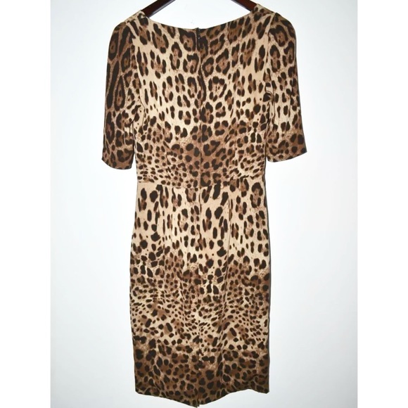 🐆🖤 DOLCE & GABBANA Leopard Elbow Silk Dress 44/8 - Picture 9 of 12